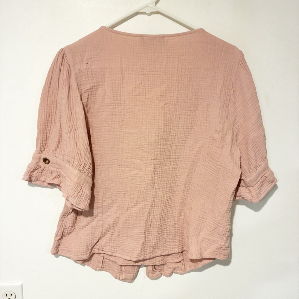 SCARLET DARKNESS XL Pink Victorian Short Sleeve Shirt Steampunk Lace Up Corset - Picture 5 of 5